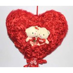Red Satan Roses Plush Heart with Cute Love Couple Teddy Bears